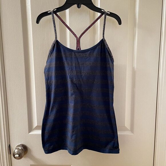 Lululemon Power Y Tank Top Gray and Teal Striped Women's Size 10 - Picture 1 of 13